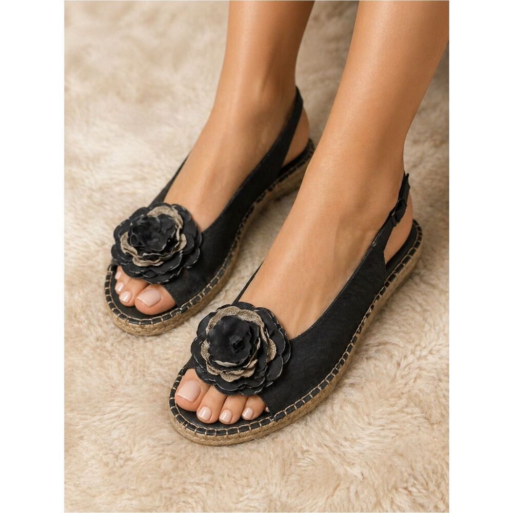 Eric MichaelโBlack Floral Espadrille Slingback Sandals size 40 or 9